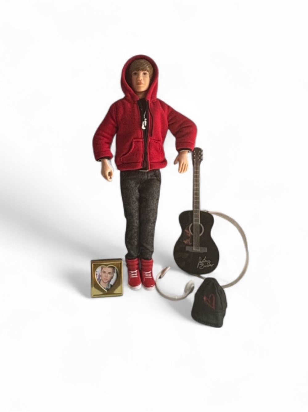 Justin Bieber Red Hoodie Doll with Black Guitar & Red Sneakers